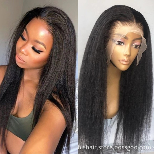 Black Women 13x4 Volume yaki straight Hair Wig 150 Density Lace Former Human Hair Wig Pre-pull Straight Hair Wig Remy Wholesaler